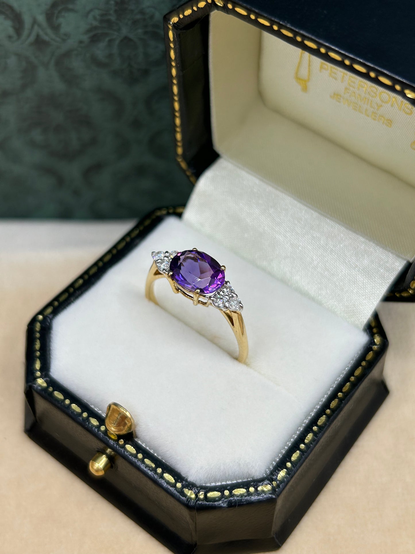 18ct Gold Amethyst and Diamond Ring.