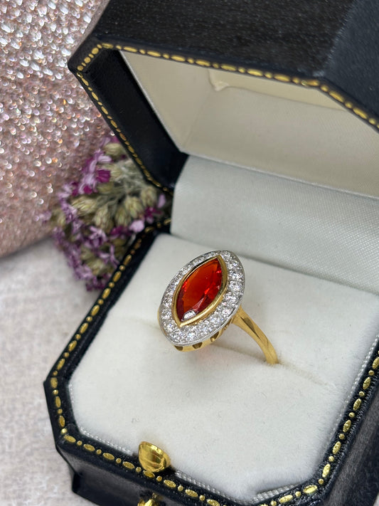 18ct Gold Fire Opal and Diamond Ring - pre-owned