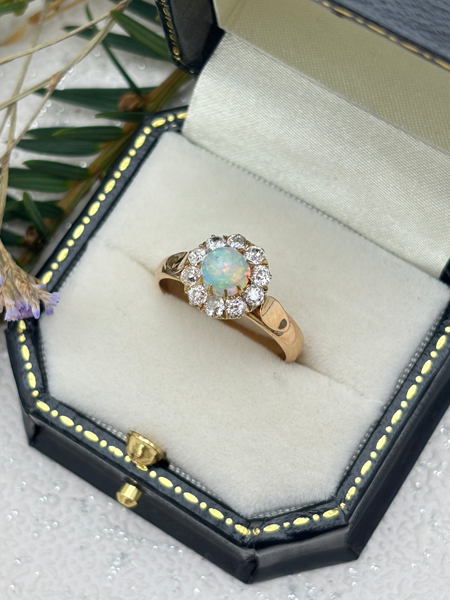 18ct Gold Opal and Diamond Cluster Ring - Antique