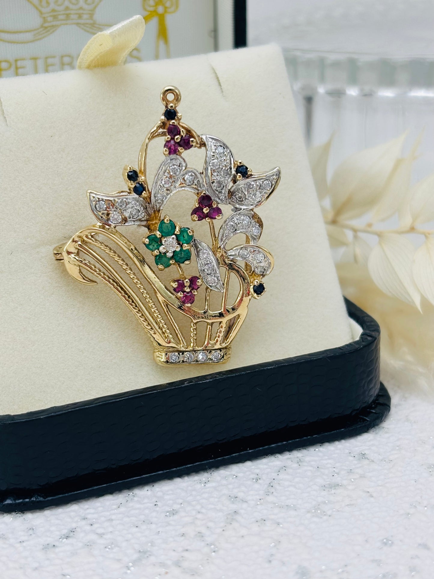 Second-hand 9ct Gold Brooch - Ruby Emerald and Diamond