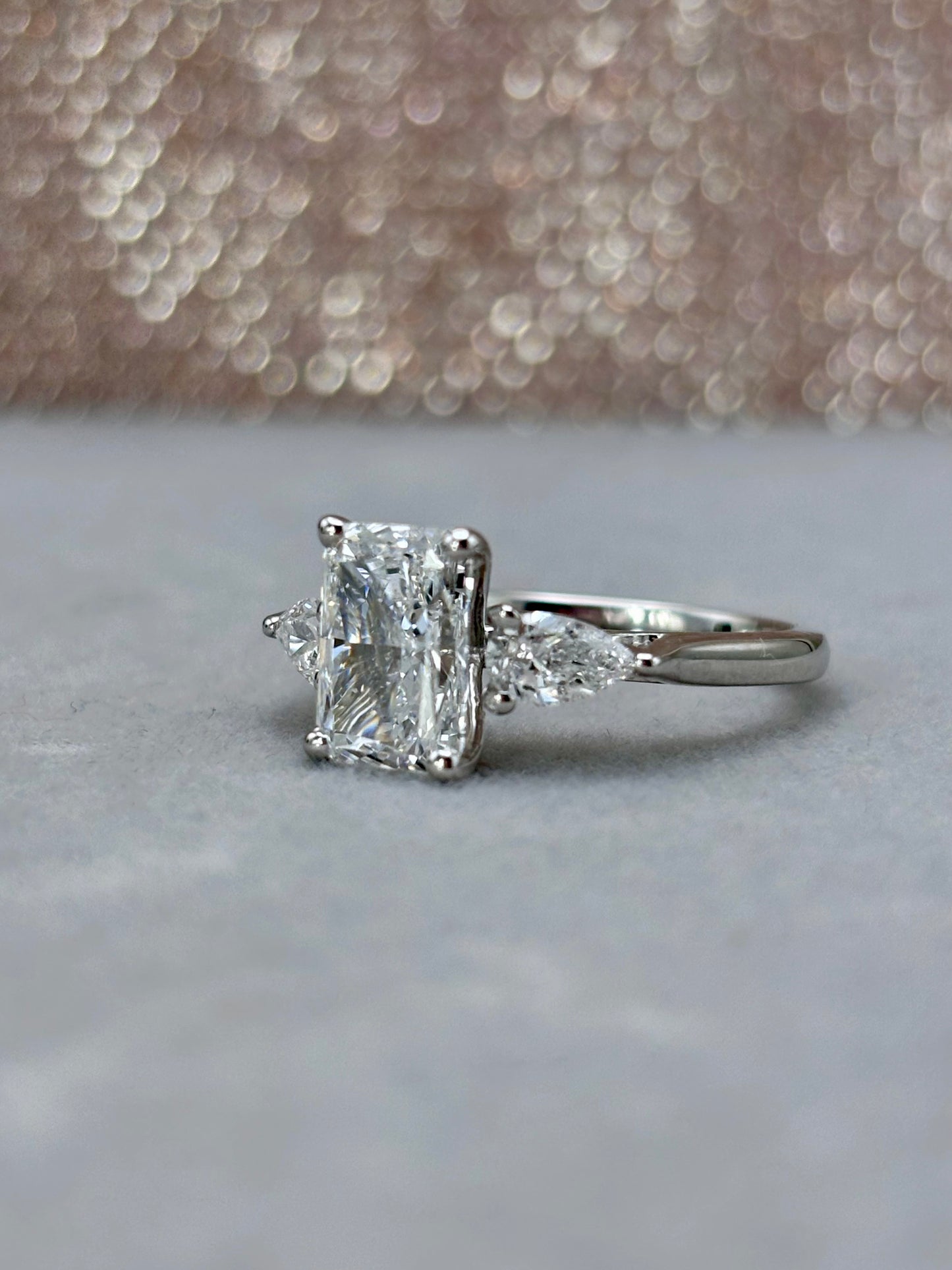 Platinum Radiant Cut Three Stone Diamond Ring 2.45ct - Lab-created