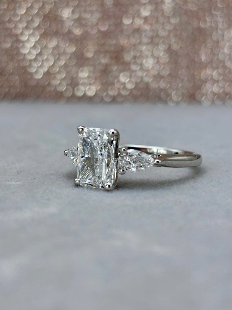 Platinum Radiant Cut Three Stone Diamond Ring 2.45ct - Lab-created