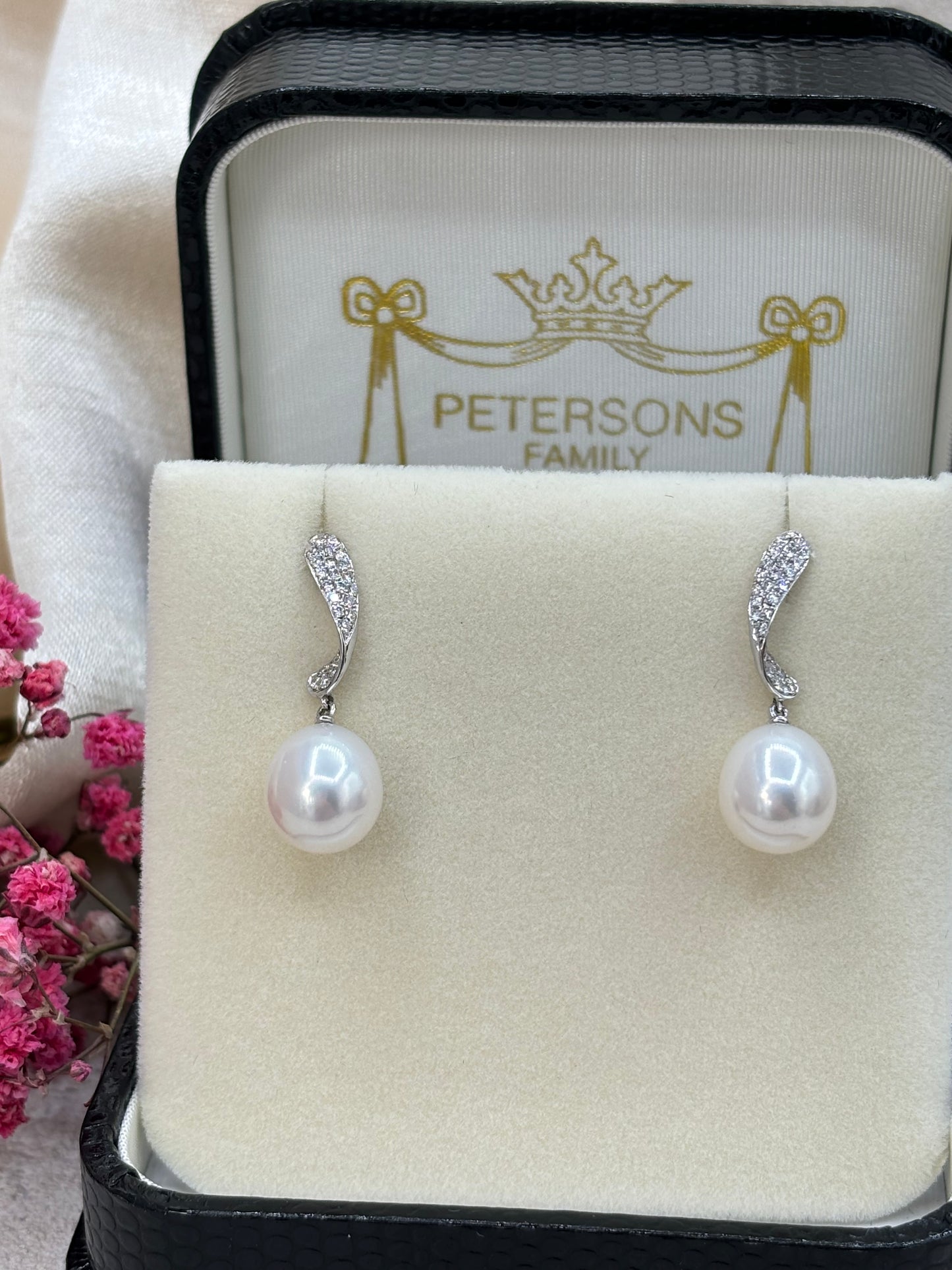 18ct White Gold Pearl and Diamond Drop Earrings