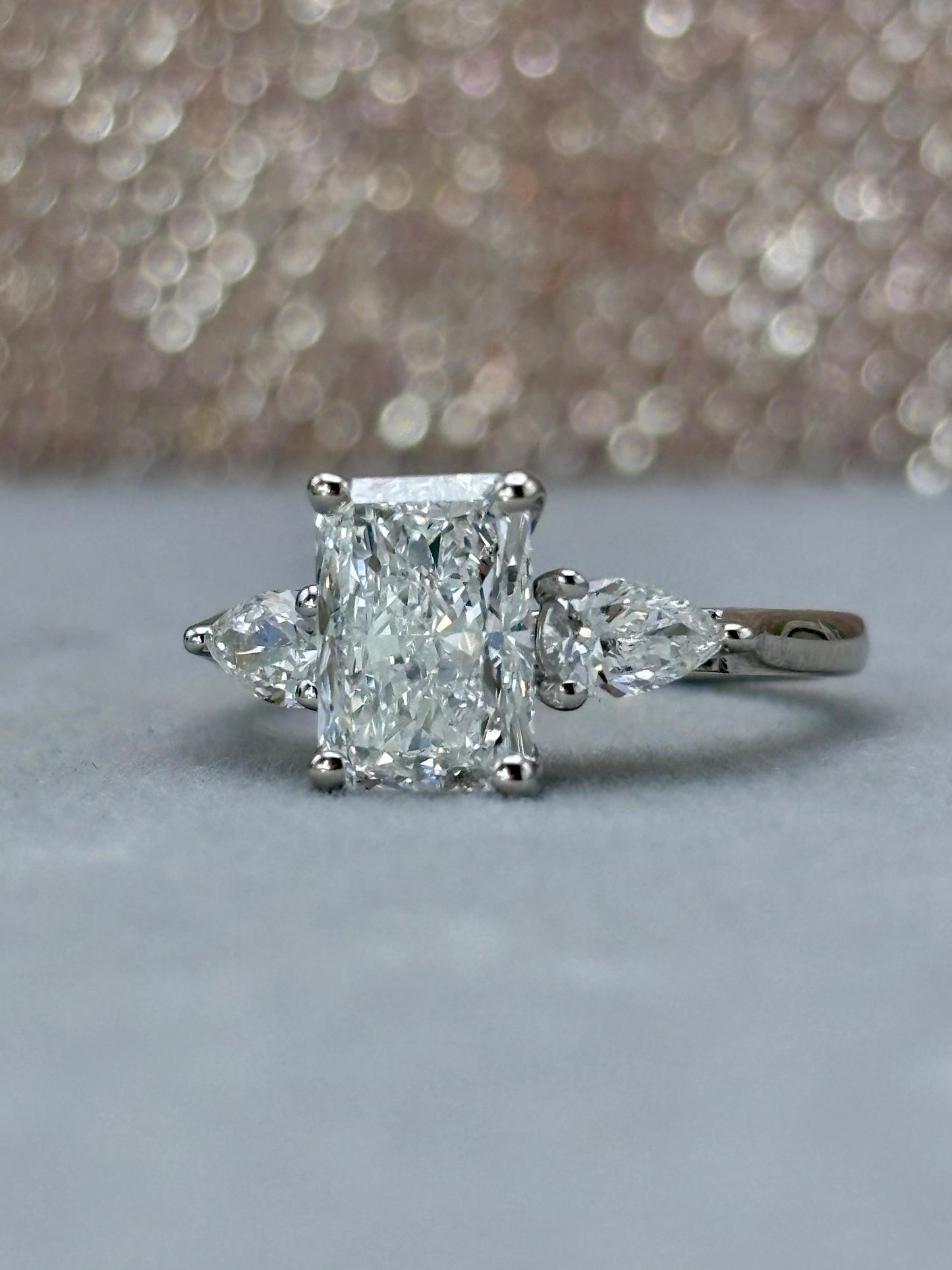 Platinum Radiant Cut Three Stone Diamond Ring 2.45ct - Lab-created