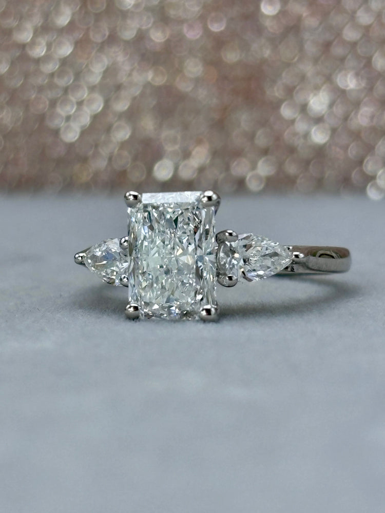 Platinum Radiant Cut Three Stone Diamond Ring 2.45ct - Lab-created