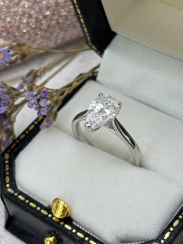 Platinum Pear Cut Diamond Solitaire 1.50ct - Lab-created