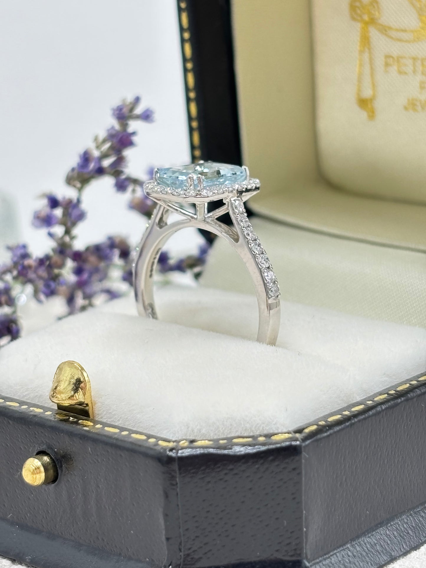Platinum Aquamarine and Diamond Ring.
