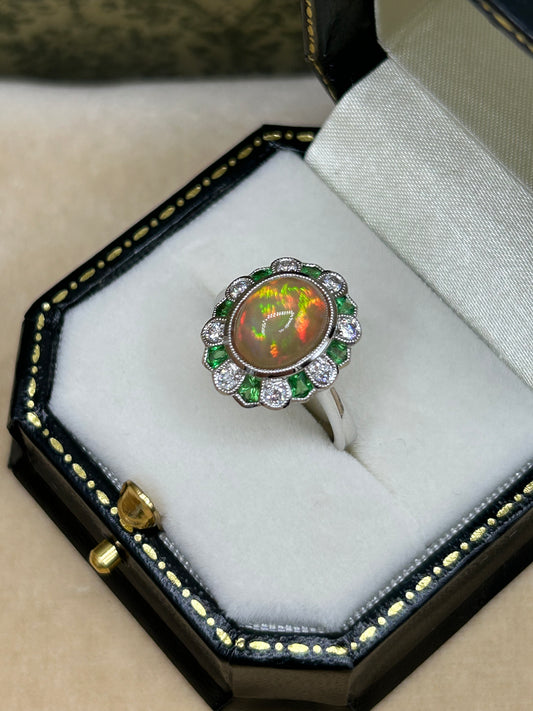 18ct White Gold Opal Cluster Ring