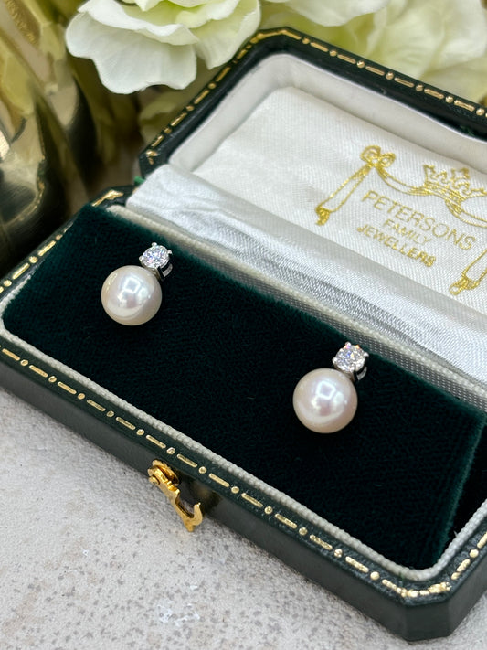 18ct White Gold Pearl & Diamond Earrings