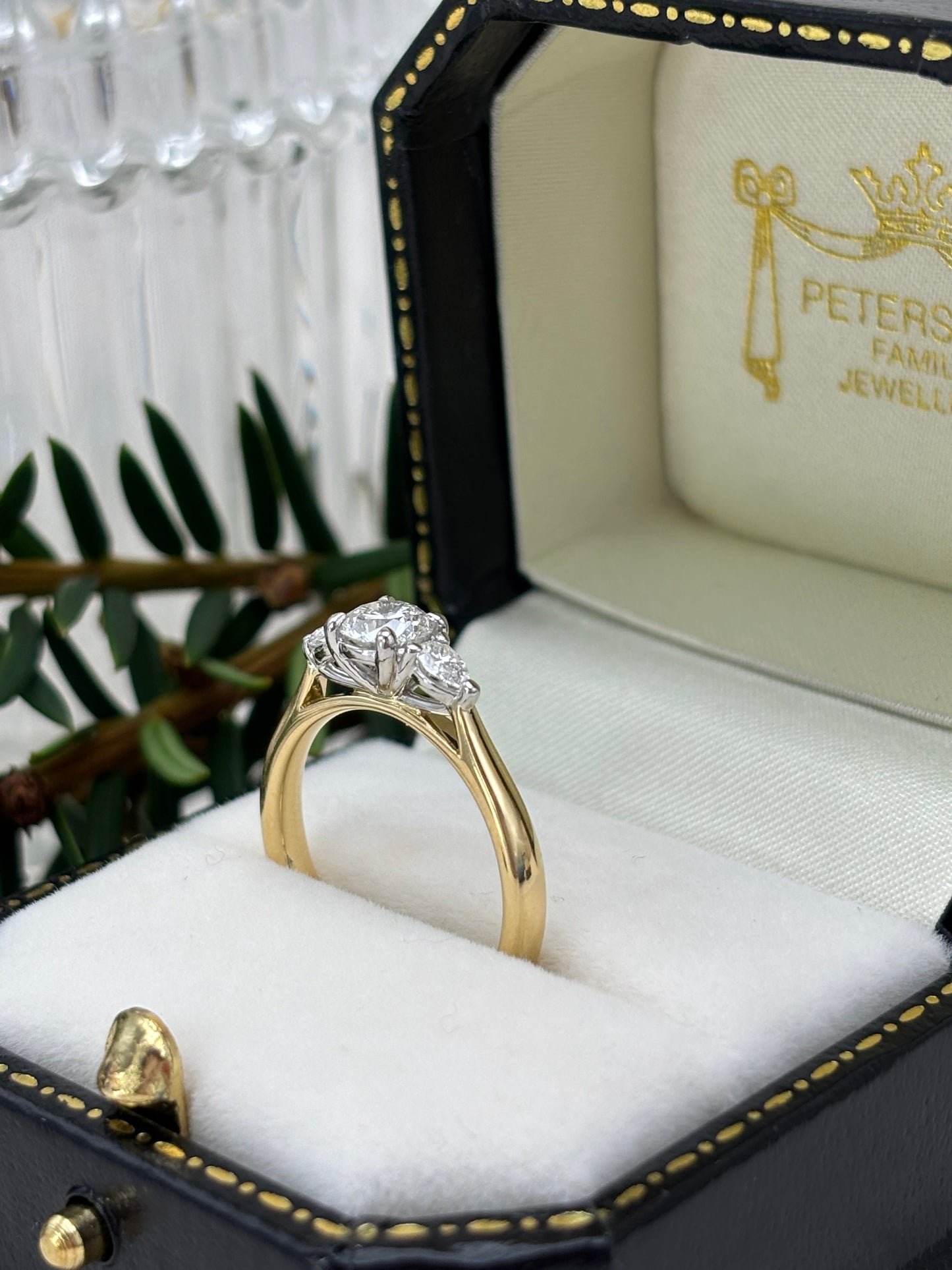 18ct Yellow Gold and Platinum Three Stone Diamond Engagement Ring