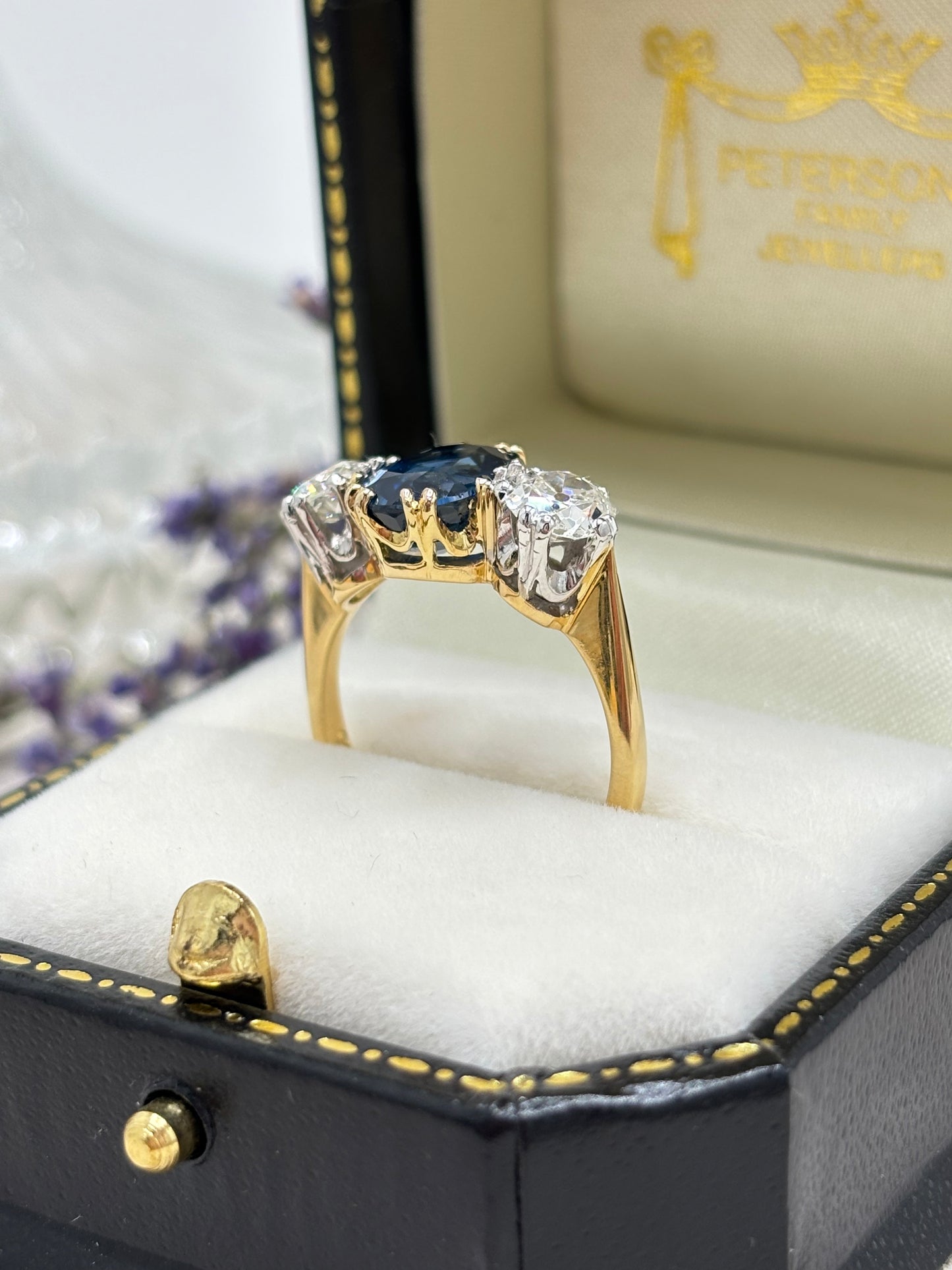 Vintage Sapphire and Diamond Three Stone Ring.