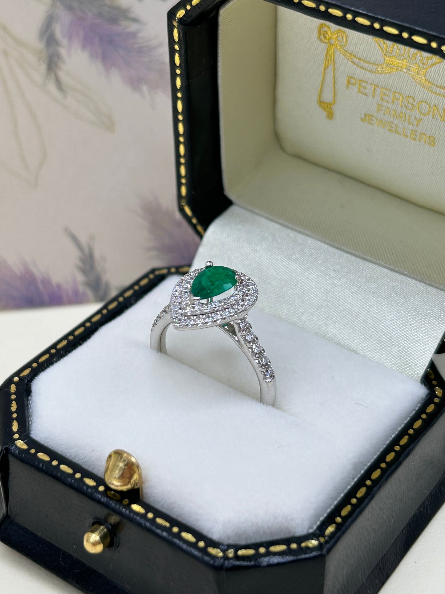 18ct White Gold Emerald and Diamond Cluster Ring