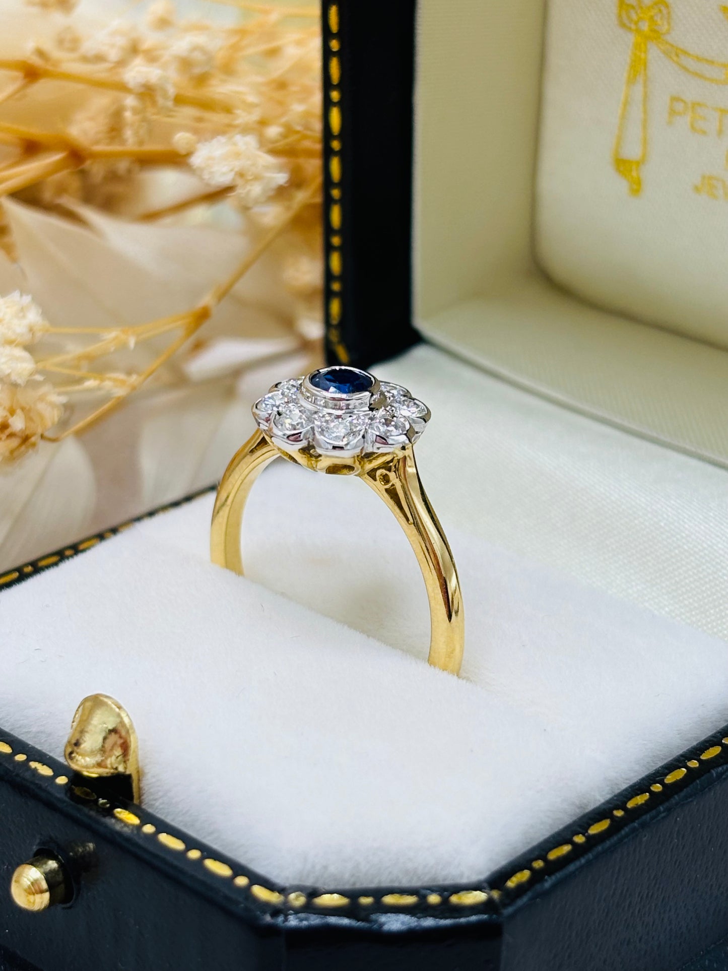 18ct Gold Sapphire and Diamond Ring Daisy Cluster.