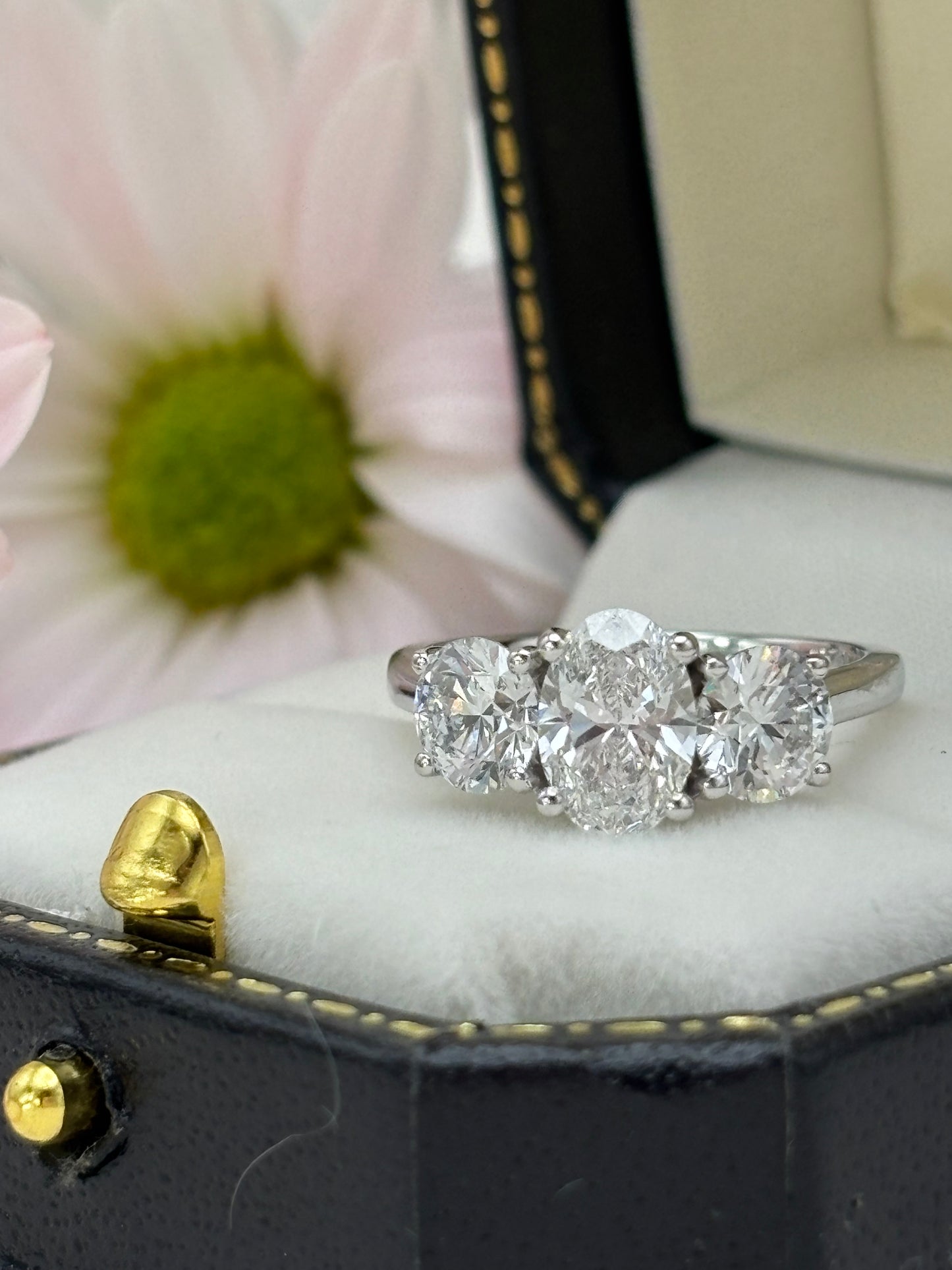 Platinum Oval Cut Three Stone Diamond Ring - Lab-created