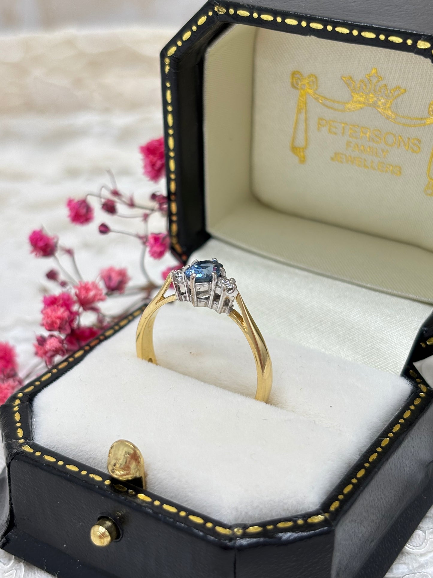 18ct Gold Sapphire and Diamond Three Stone Ring - second hand