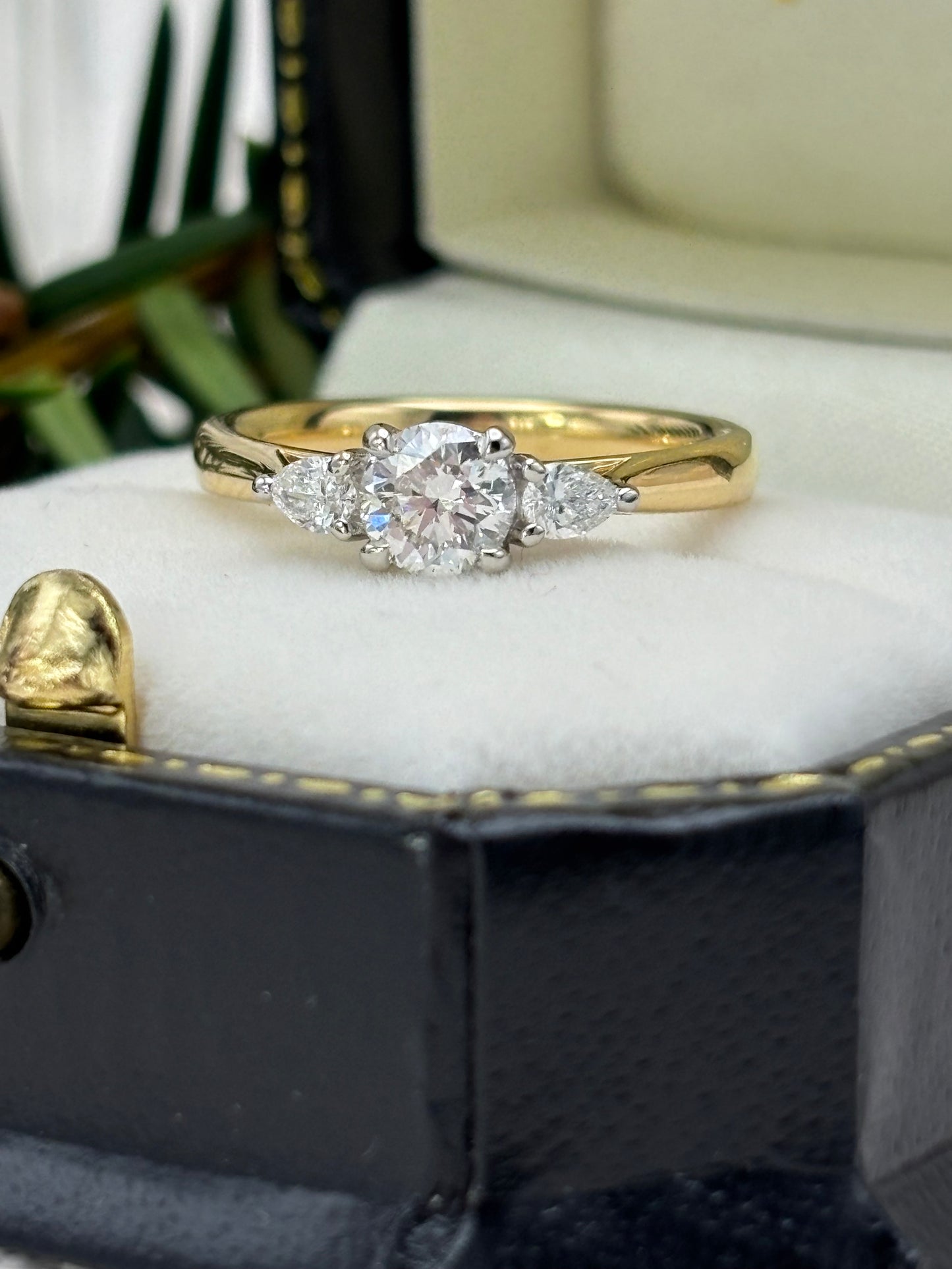 18ct Yellow Gold and Platinum Three Stone Diamond Engagement Ring