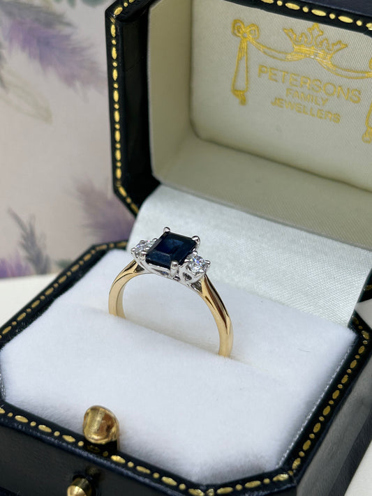 18ct Gold Sapphire and Diamond Three Stone Ring