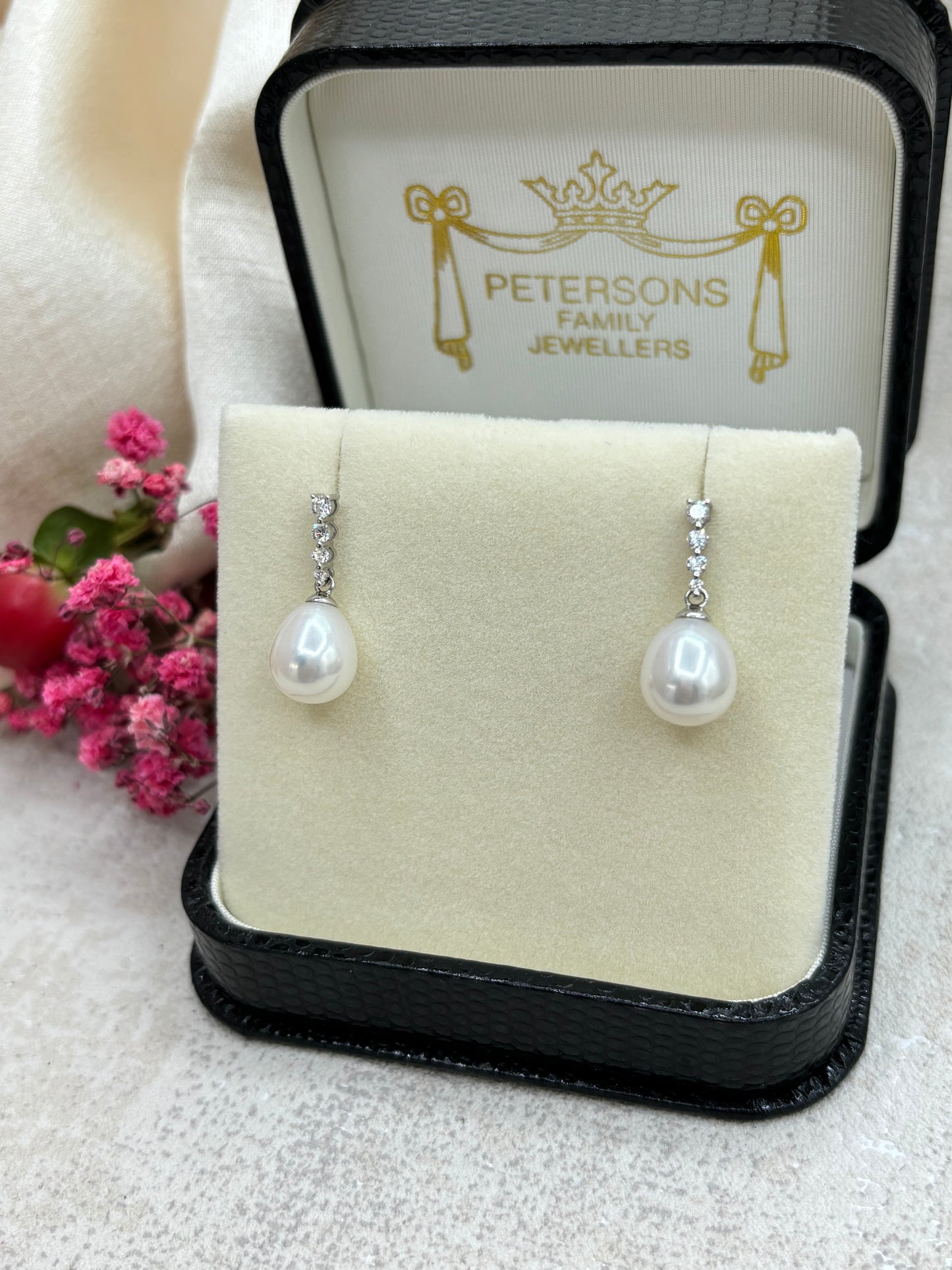 18ct White Gold Pearl and Diamond Drop Earrings