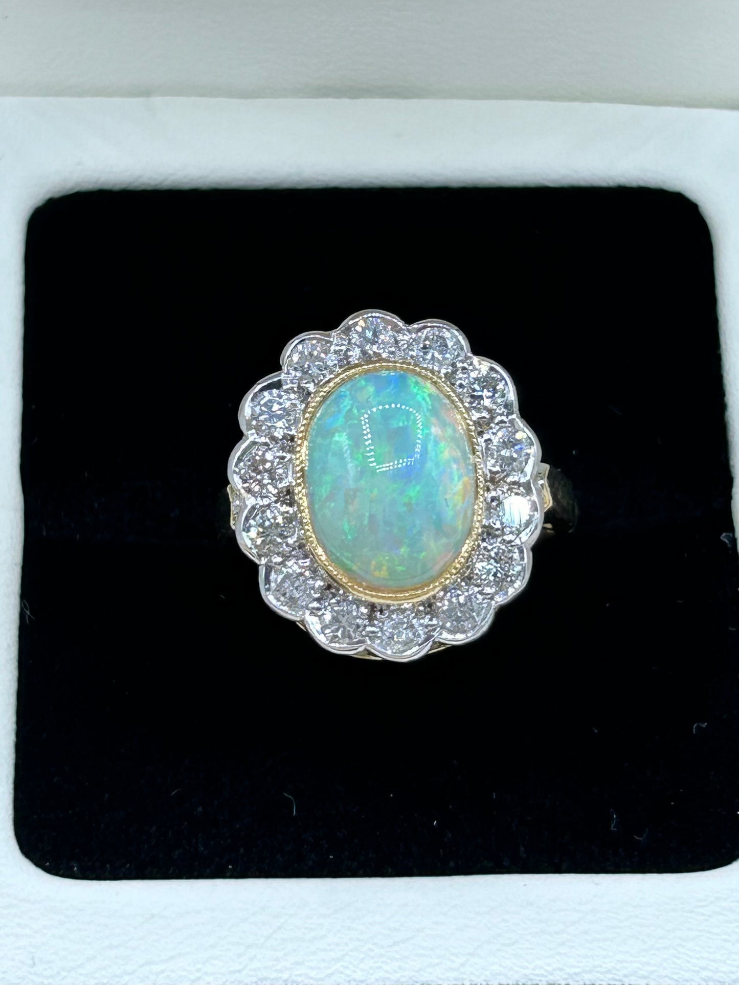 18ct Gold Opal and Diamond Cluster Ring