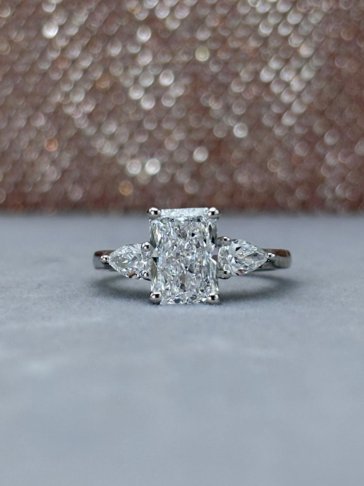 Platinum Radiant Cut Three Stone Diamond Ring 2.45ct - Lab-created