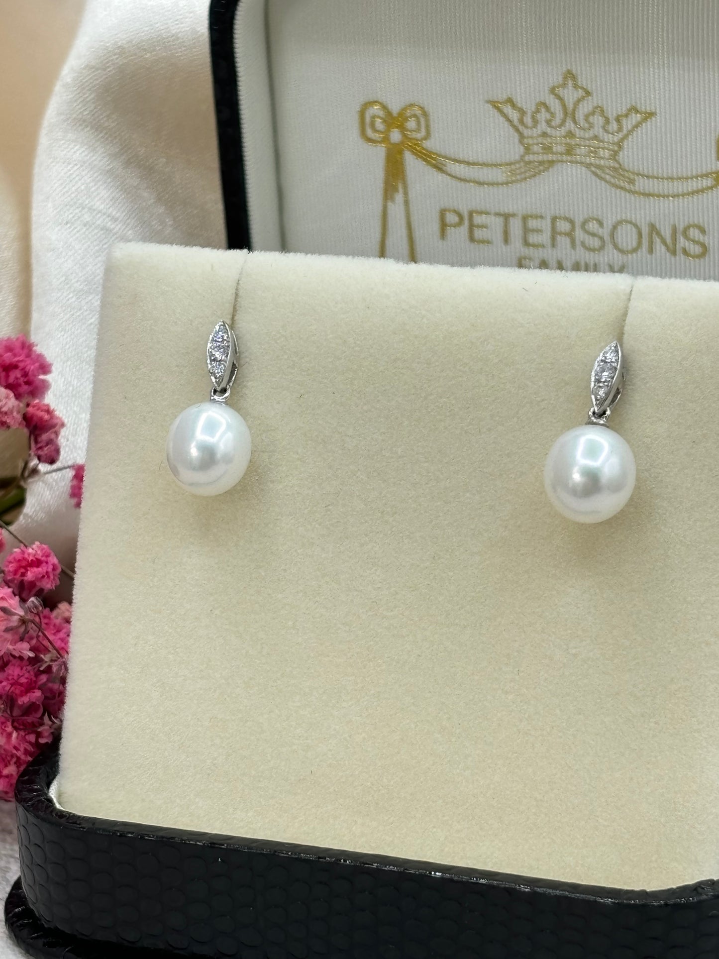 18ct White Gold Pearl and Diamond Drop Earrings