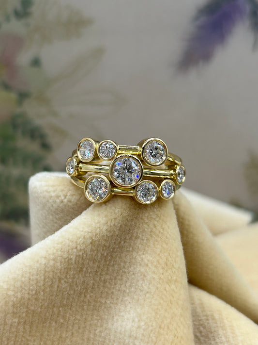 18ct Yellow Gold Diamond Bubble Ring