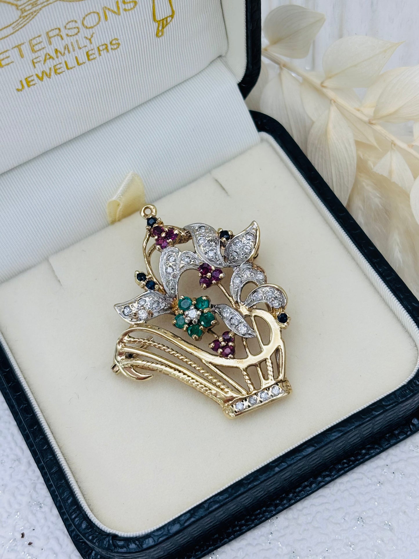 Second-hand 9ct Gold Brooch - Ruby Emerald and Diamond