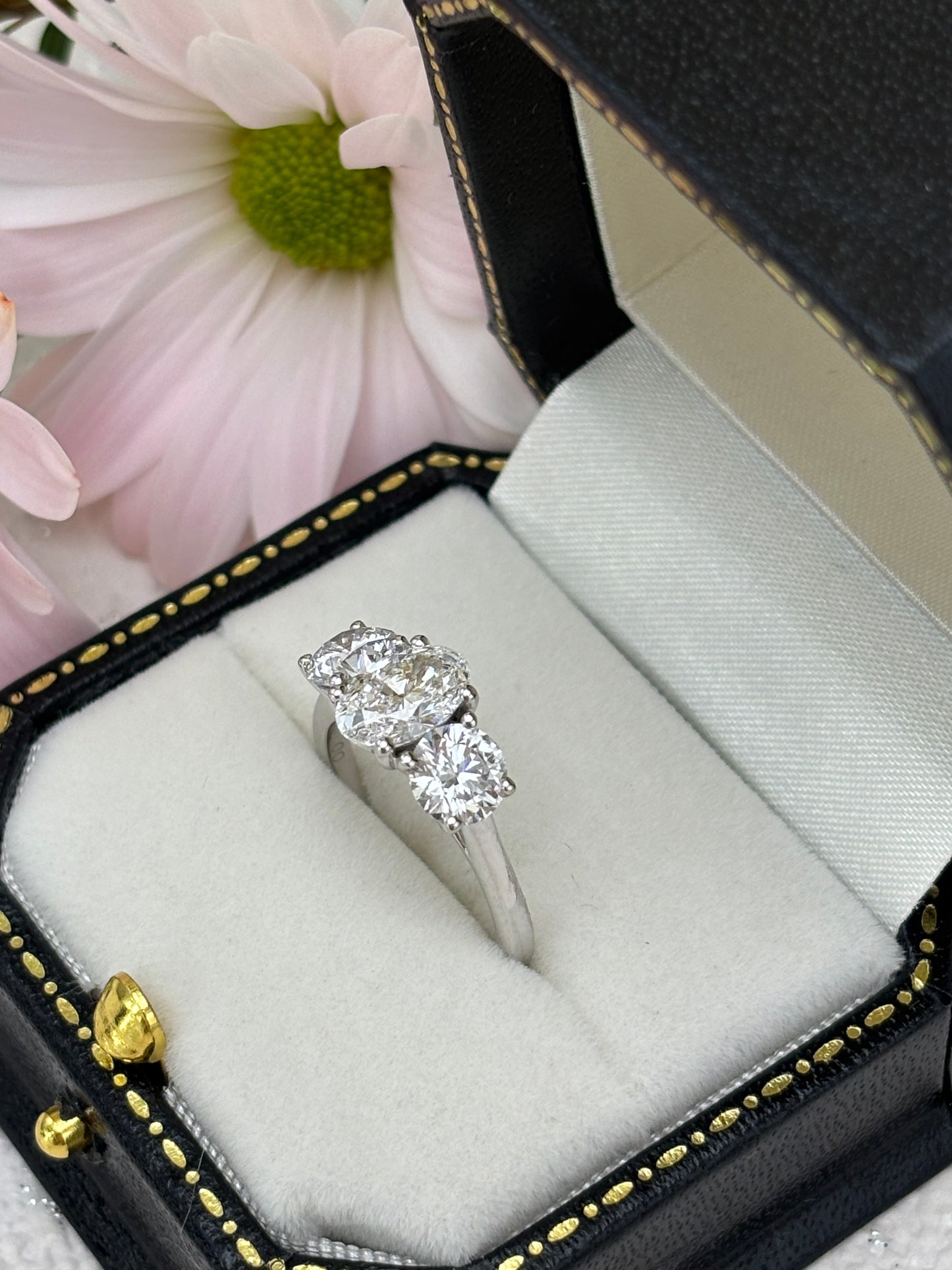 Platinum Oval Cut Three Stone Diamond Ring - Lab-created