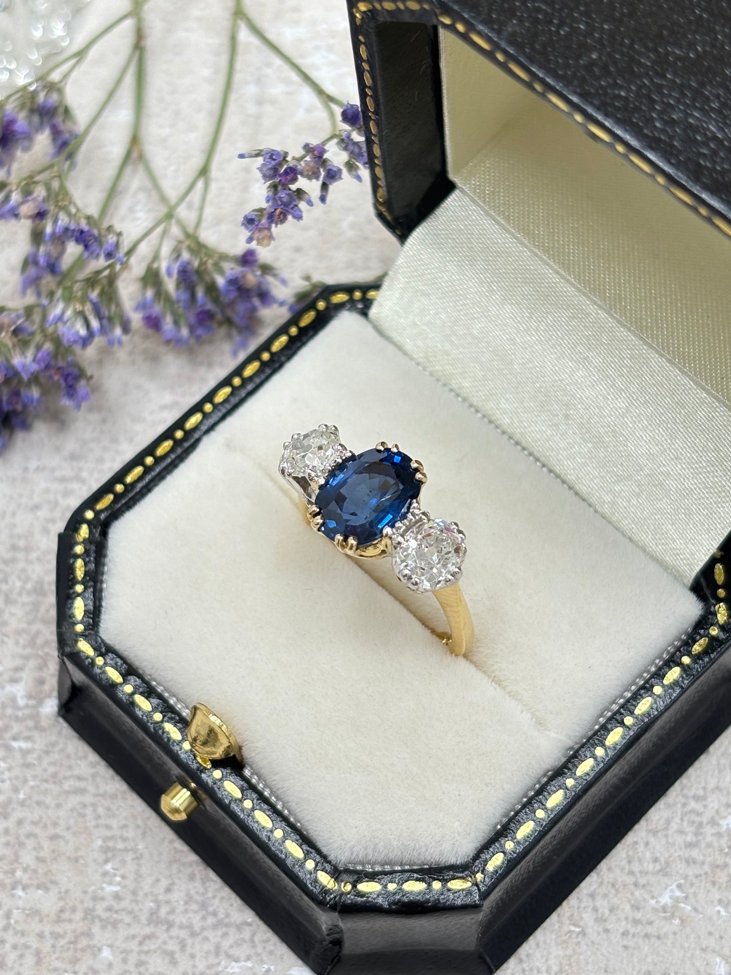 Vintage Sapphire and Diamond Three Stone Ring.