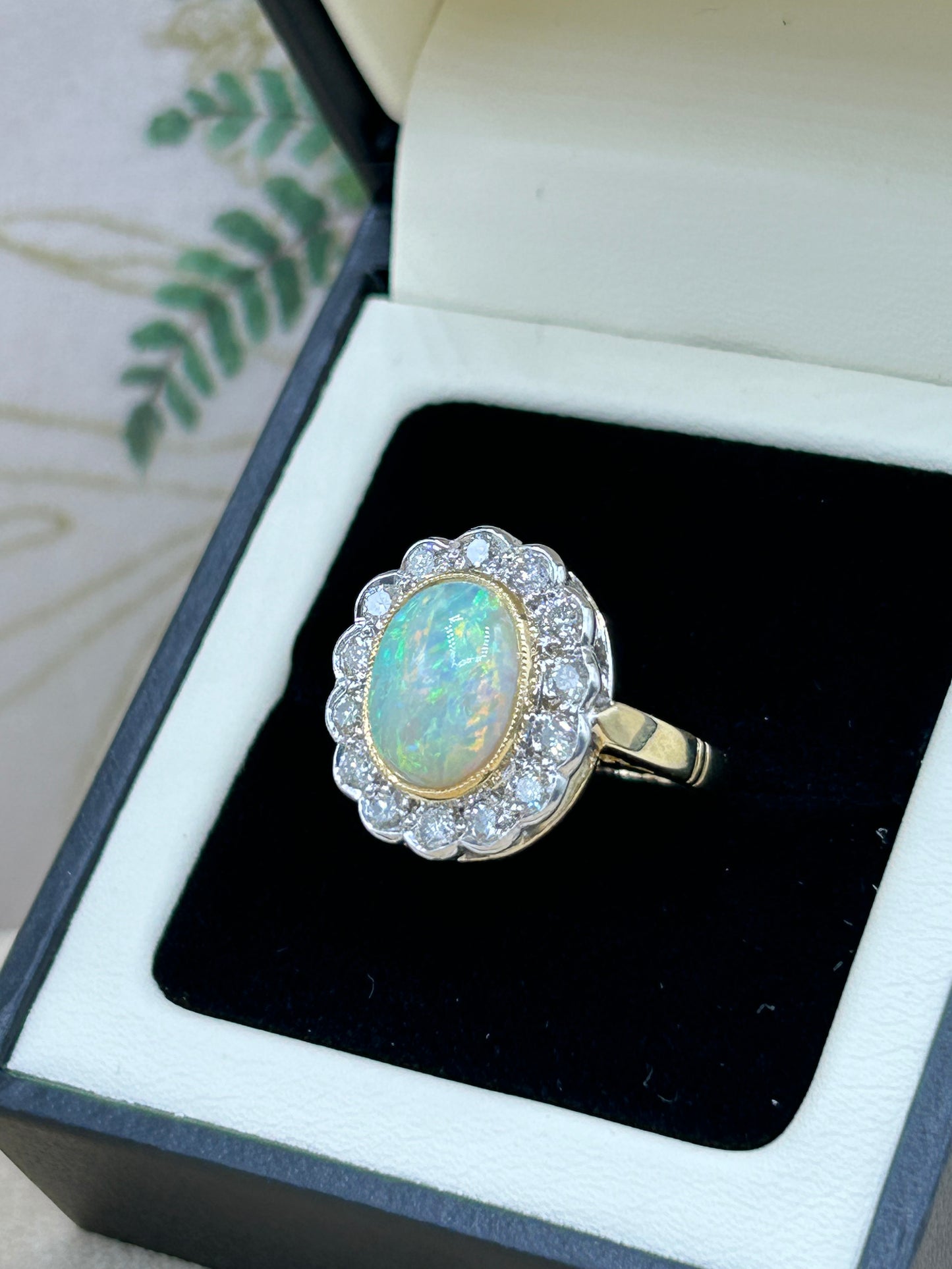 18ct Gold Opal and Diamond Cluster Ring