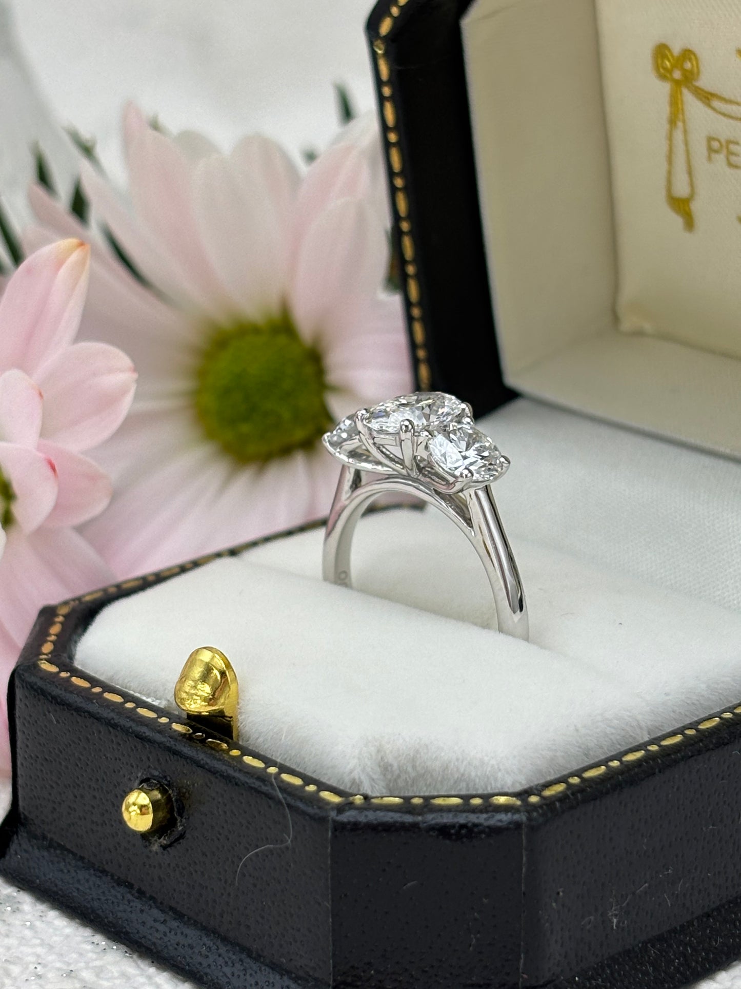 Platinum Oval Cut Three Stone Diamond Ring - Lab-created