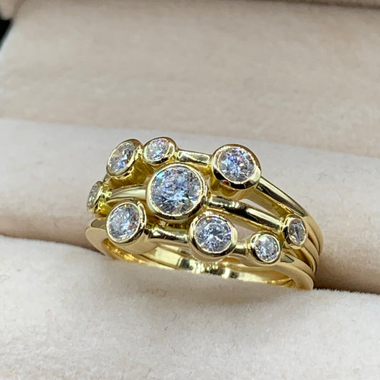 18ct Yellow Gold Diamond Bubble Ring