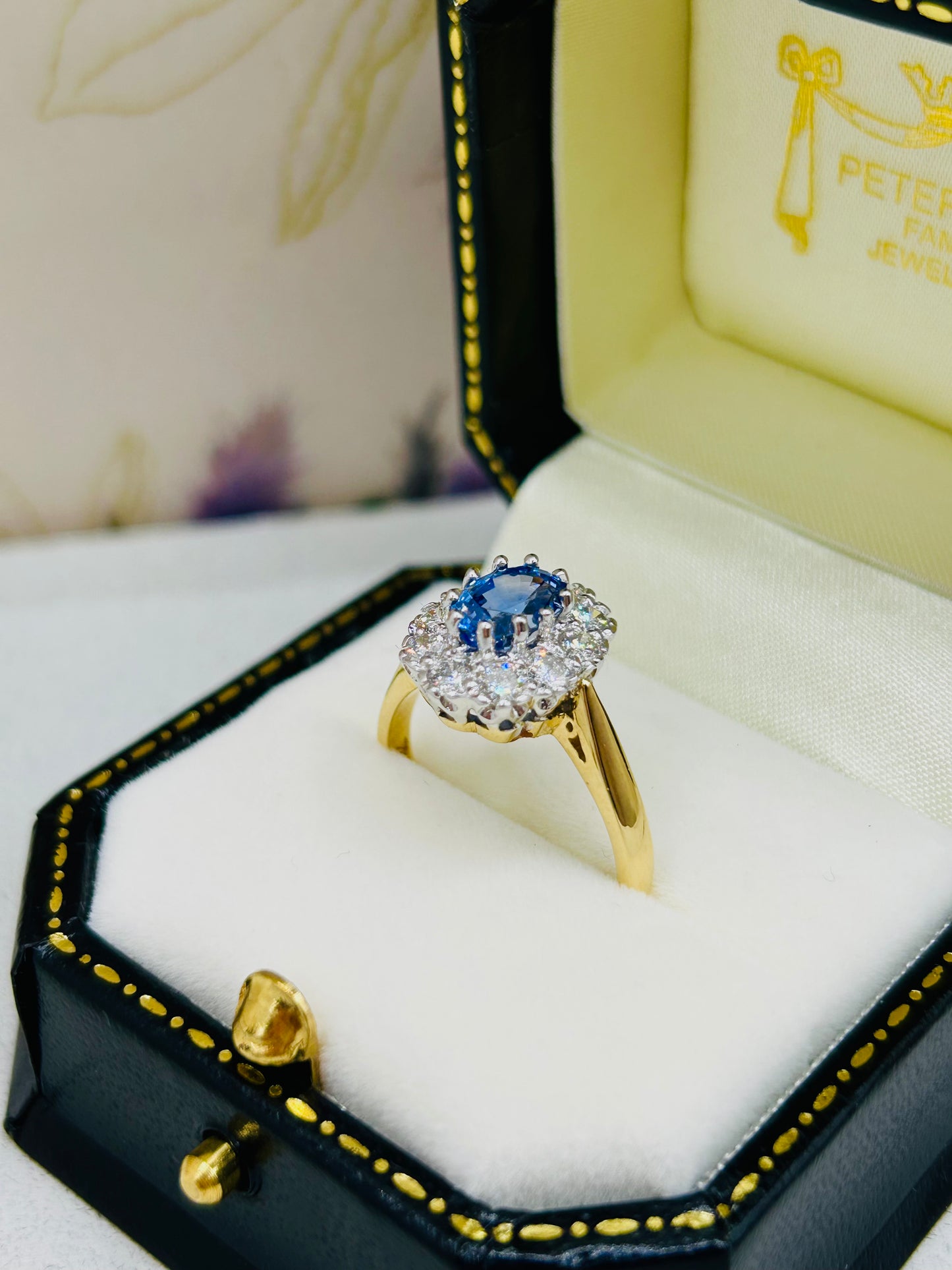18ct Gold Sapphire and Diamond Cluster Ring.