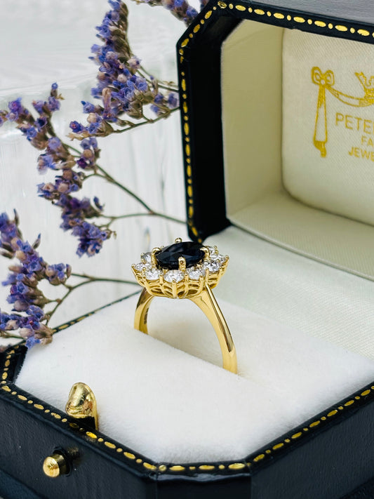 14ct Gold Sapphire and Diamond Cluster Ring - Pre-owned