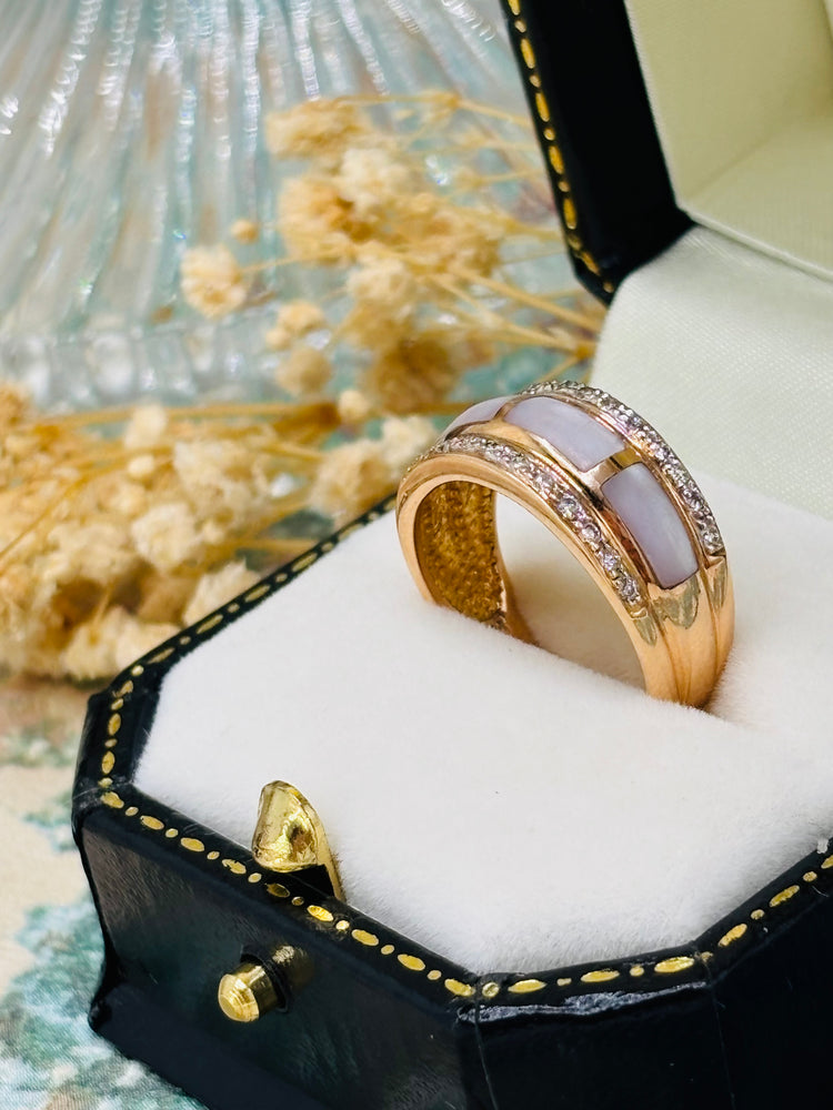 18ct Rose Gold Diamond Mother of Pearl Dress Ring - Pre-owned