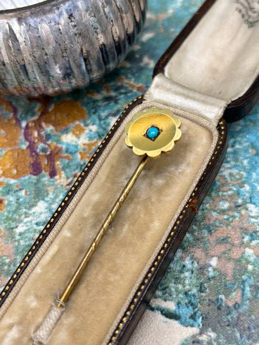 Antique 15ct Gold Turquoise Brooch Stick Pin