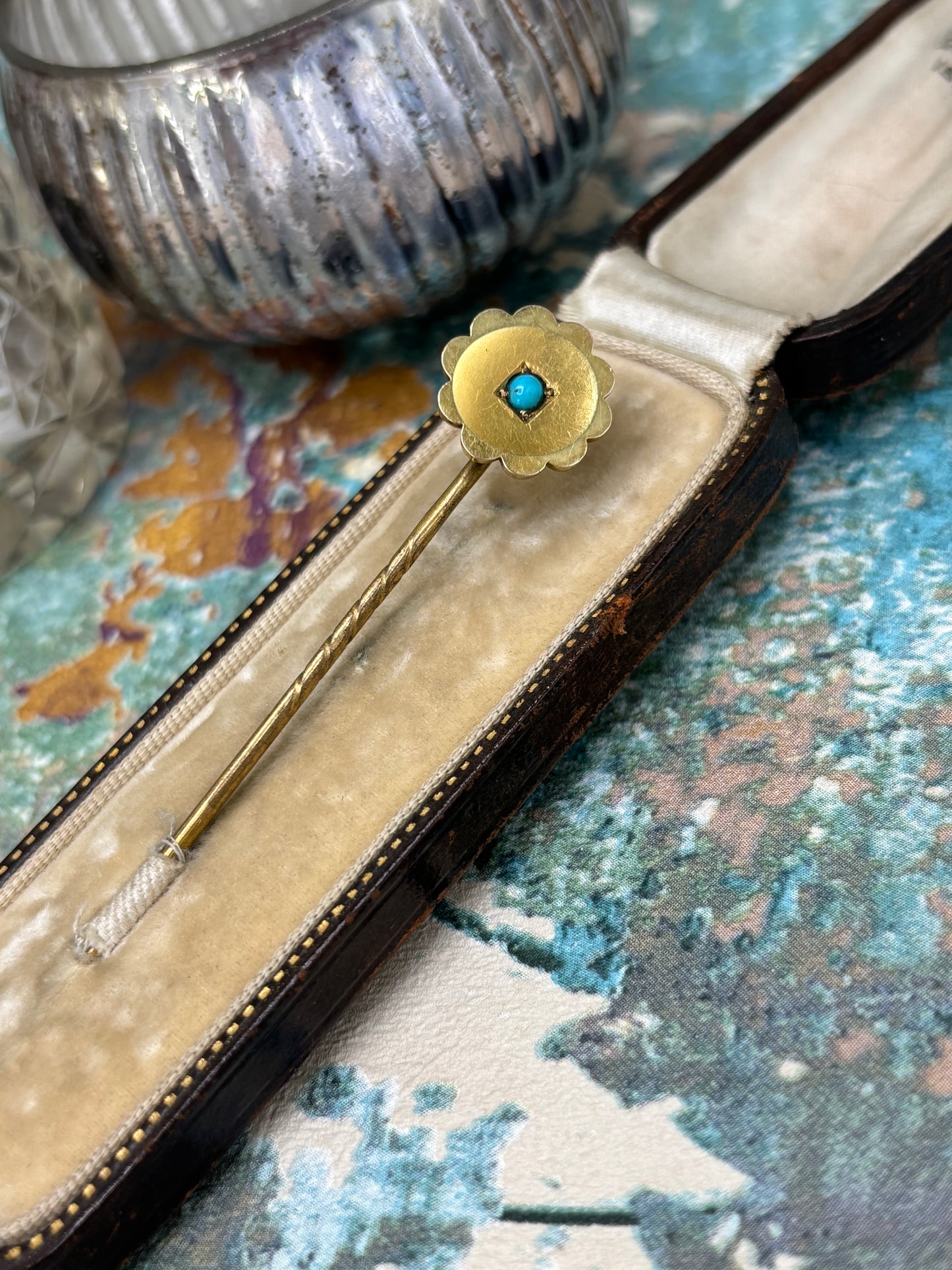 Antique 15ct Gold Turquoise Brooch Stick Pin