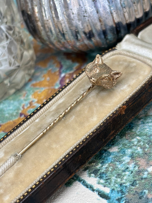 Vintage 9ct Gold Fox Brooch Stick Pin