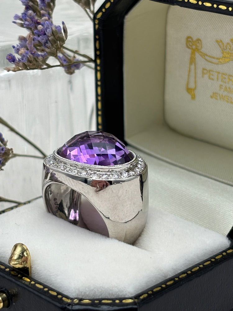18ct White Gold Amethyst and Diamond Dress Ring - Pre-owned