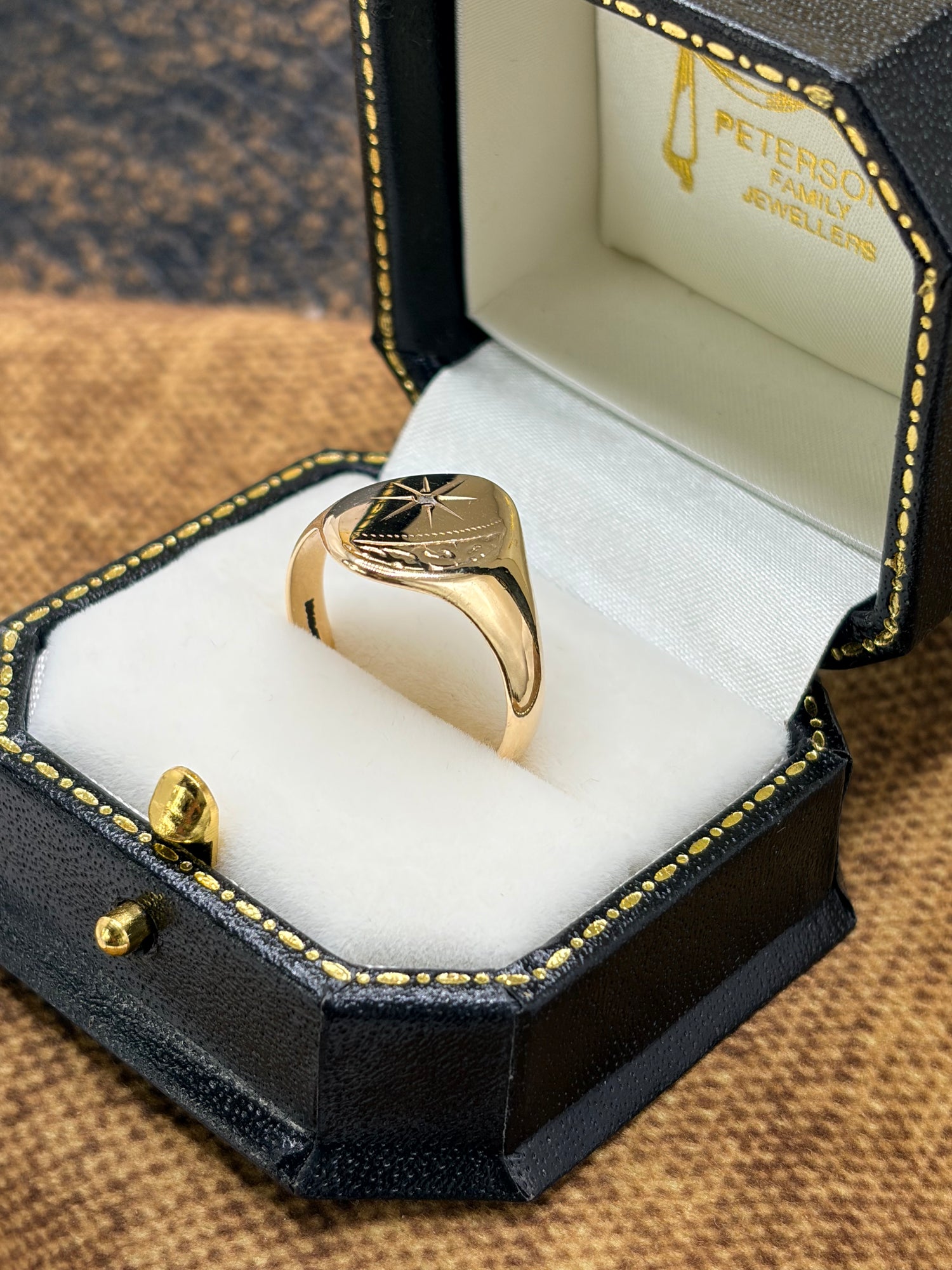 9ct Yellow Gold Gents Diamond Signet Ring, Vintage