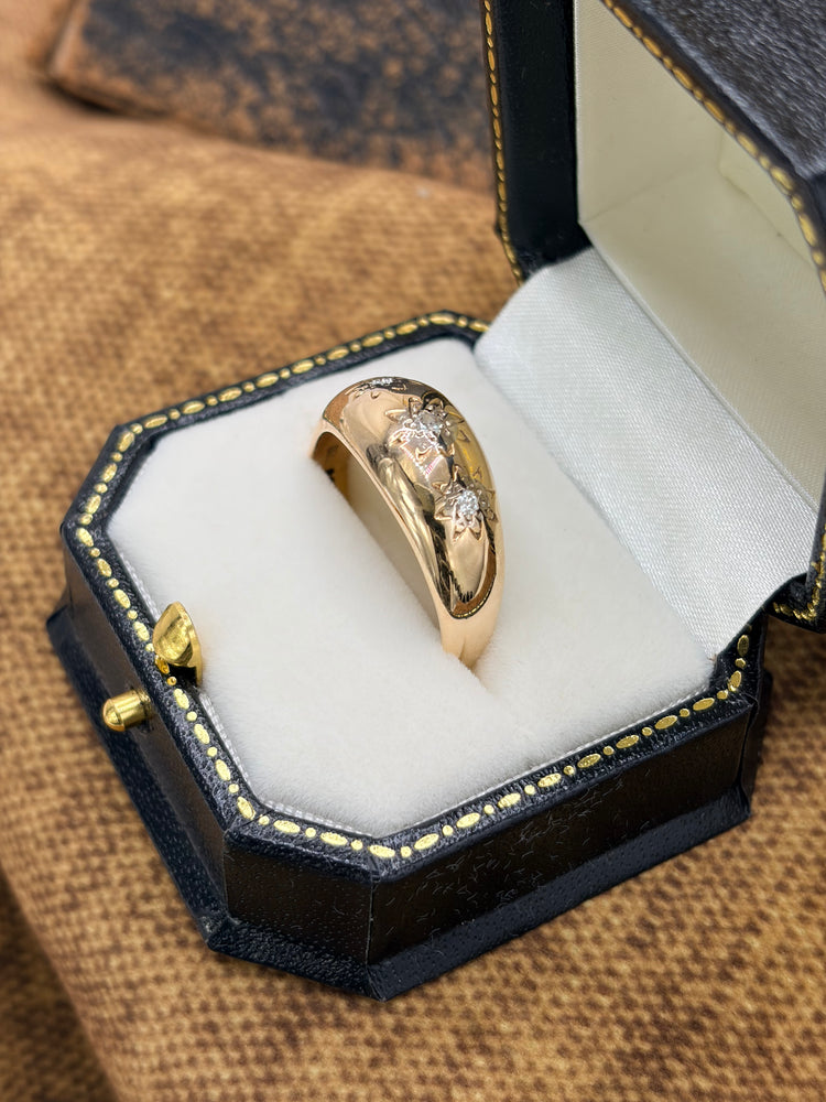 9ct Yellow Gold Gents Diamond Ring, Vintage