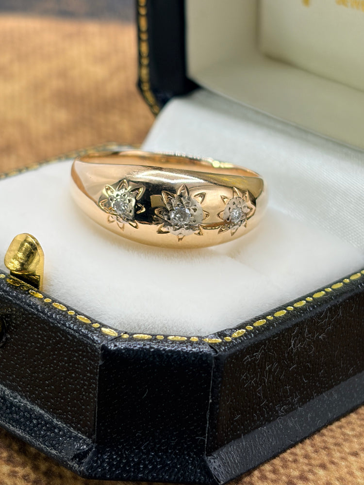 9ct Yellow Gold Gents Diamond Ring, Vintage