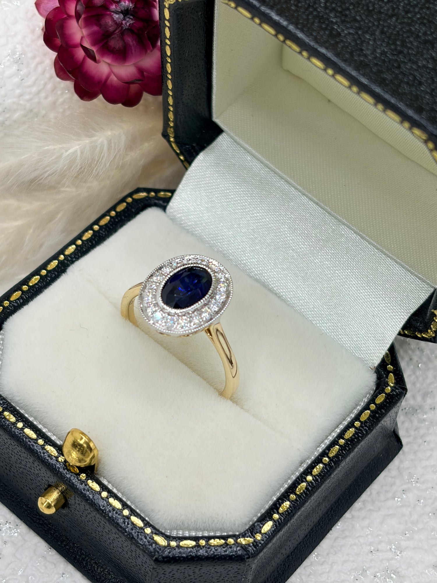 Vintage Style Sapphire and Diamond Cluster Ring.