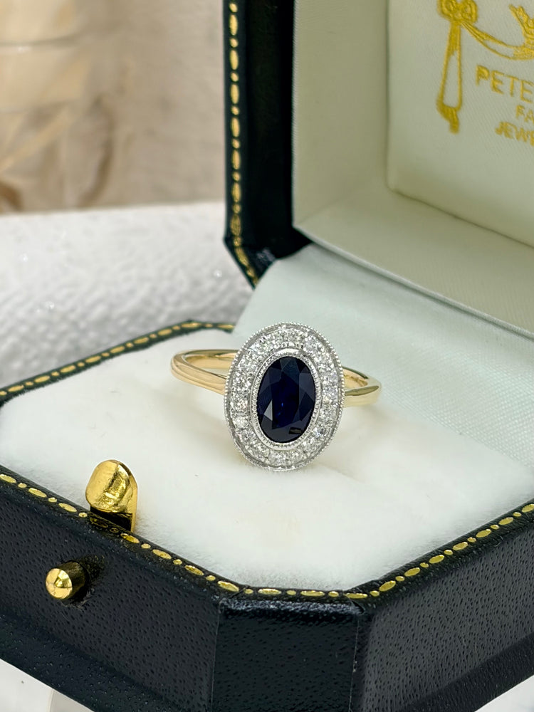 Vintage Style Sapphire and Diamond Cluster Ring.