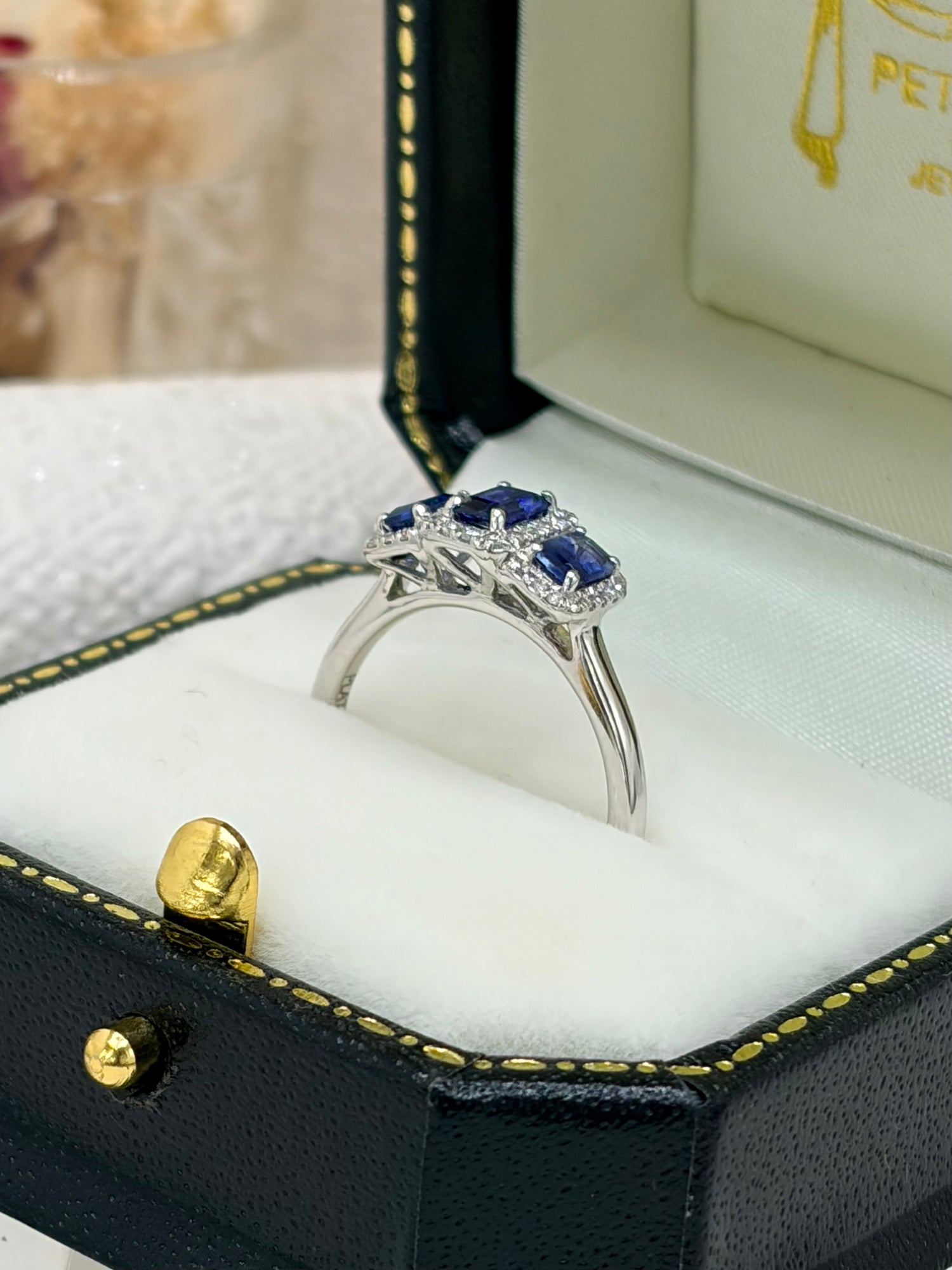 Platinum, Blue Sapphire and Diamond Ring.