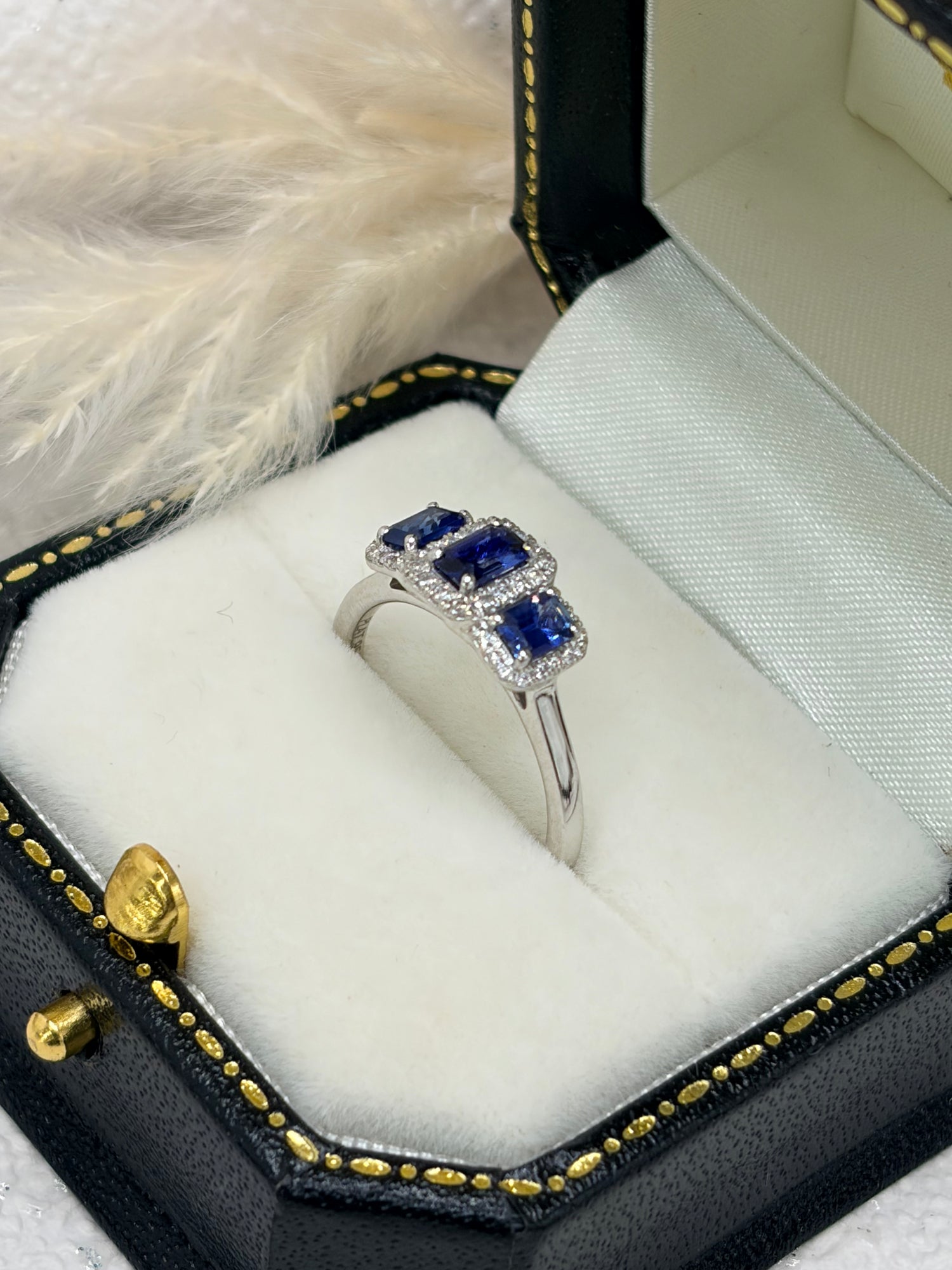 Platinum, Blue Sapphire and Diamond Ring.