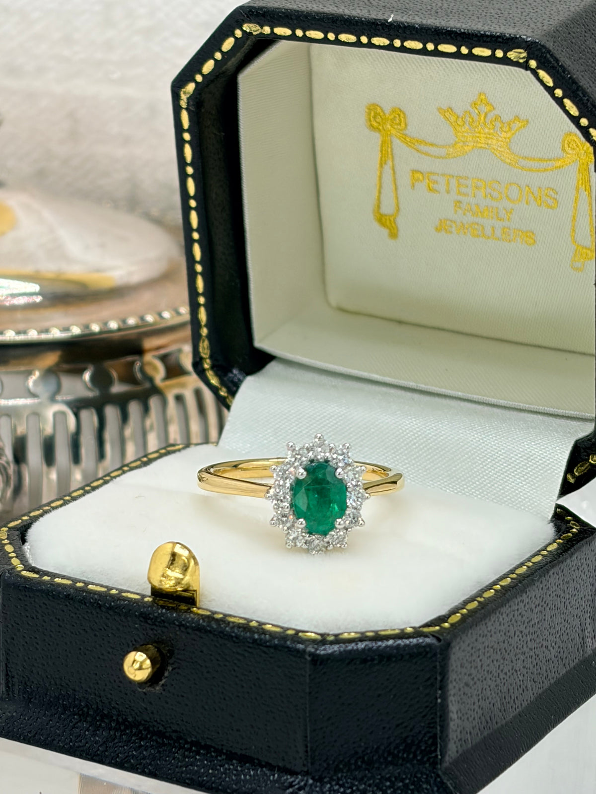 18ct Gold Emerald and Diamond Cluster Ring