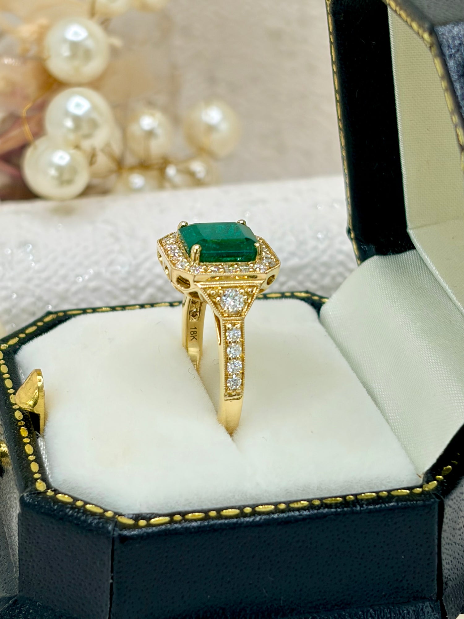 18ct Yellow Gold Emerald and Diamond Ring
