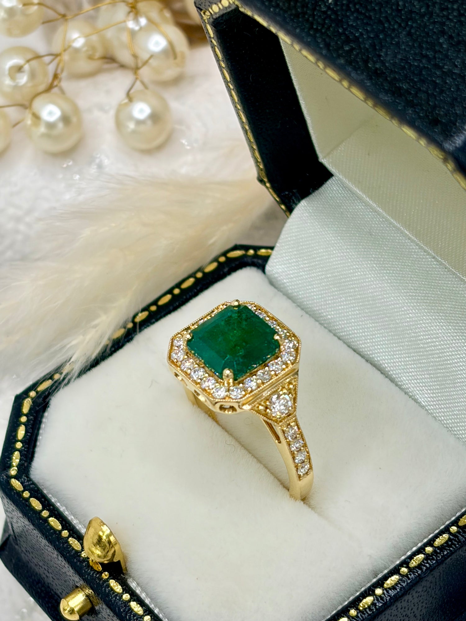 18ct Yellow Gold Emerald and Diamond Ring