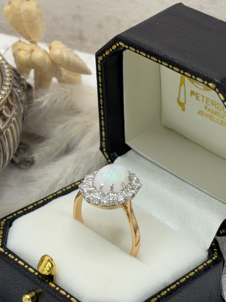 Vintage 18ct Gold Opal and Diamond Cluster Ring